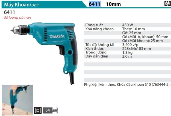 Máy Khoan Makita 6411 (10mm)