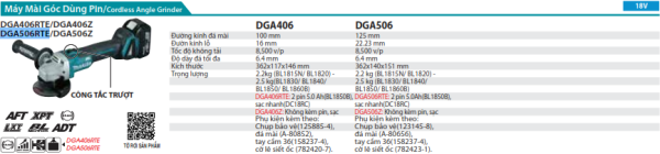 Máy Mài Góc Dùng Pin Makita DGA506RTE (125mm/công tắc trượt (kèm 02 pin 5.0 + sạc nhanh)