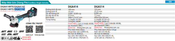 Máy Mài Góc Dùng Pin Makita DGA514Z (125mm/công tắc trượt (không kèm pin sạc)