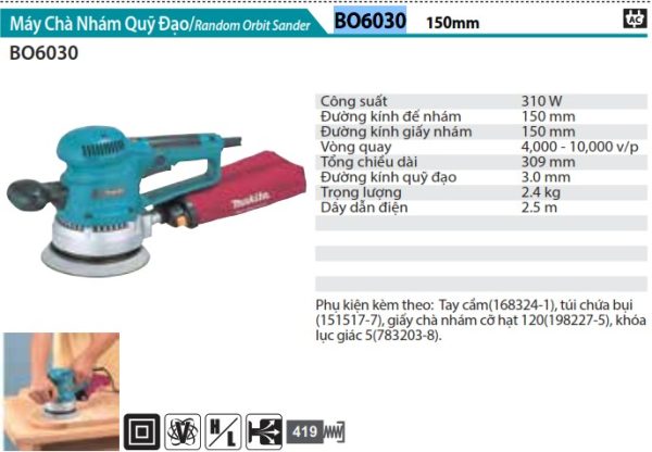 Máy Chà Nhám Quỹ Đạo Makita BO6030