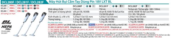 Máy Hút Bụi Dùng Pin Makita DCL281FRF (hepa/bl)(18v) (kèm 01 pin 3.0 + sạc)