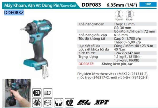 Máy Khoan Góc Dùng Pin Makita DDA450Z (bl)(18v) (không kèm pin sạc)