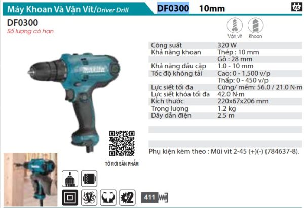 Máy Khoan Và Vặn Vít Makita DF0300 (10mm)