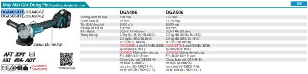 Máy Mài Góc Dùng Pin Makita DGA406RTE (100mm/công tắc trượ (kèm 02 pin 5.0 + sạc nhanh)