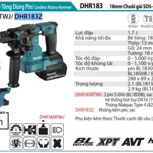 Máy Khoan Bê Tông Dùng Pin Makita DHR183Z (chuôi gài sds'-plus/18mm/bl)(18v)