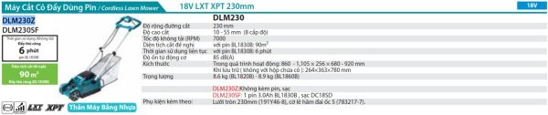 Máy Cắt Cỏ Đẩy Dùng Pin Makita DLM230Z (230mm)(18v) (không kèm pin sạc)