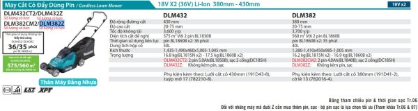 Máy Cắt Cỏ Đẩy Dùng Pin Makita DLM382Z (380mm)(18vx2) (không kèm pin sạc)