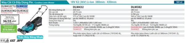 Máy Cắt Cỏ Đẩy Dùng Pin Makita DLM432Z (430mm)(18vx2) (không kèm pin sạc)