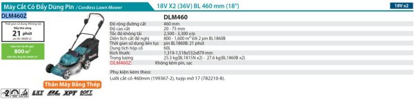 Máy Cắt Cỏ Đẩy Dùng Pin Makita DLM460Z (bl)(18vx2) (không kèm pin sạc)