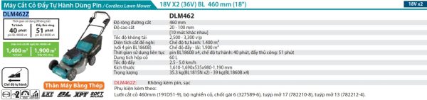 Máy Cắt Cỏ Đẩy Dùng Pin Makita DLM462Z (460mm/bl)(18vx2) (không kèm pin sạc)