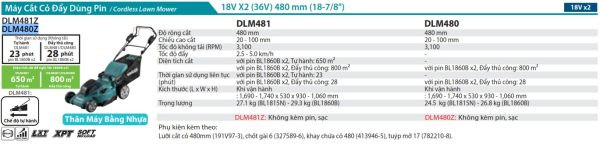 Máy Cắt Cỏ Đẩy Dùng Pin Makita DLM480Z (480mm)(18vx2) (không kèm pin sạc)