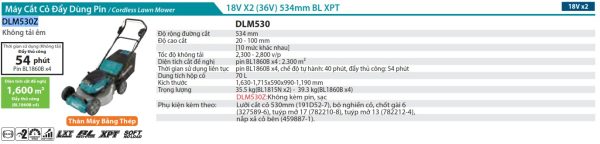 Máy Cắt Cỏ Đẩy Dùng Pin Makita DLM530Z (530mm/bl)(18vx2) (không kèm pin sạc)