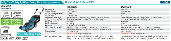 Máy Cắt Cỏ Đẩy Dùng Pin Makita DLM538Z (530mm)(18vx2) (không kèm pin sạc)