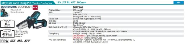 Máy Cưa Cành Dùng Pin Makita DUC101SF01 (100mm/bl)(18v) kèm 01 pin + 1 sạc