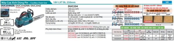 Máy Cưa Xích Dùng Pin Makita DUC254HZR (m11/bl)(18v) (không kèm pin sạc)