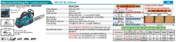Máy Cưa Xích Dùng Pin Makita DUC254Z (90px/bl)(18v) (không kèm pin sạc)