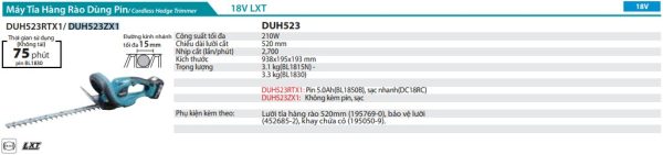 Máy Tỉa Hàng Rào Dùng Pin Makita DUH523ZX1 (520mm)(18v) (không kèm pin sạc)