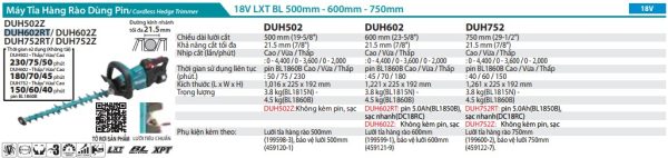 Máy Tỉa Hàng Rào Dùng Pin Makita DUH602RT (600mm/bl)(18v) (kèm 01 pin 5.0 + sạc nhanh)