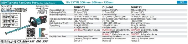 Máy Tỉa Hàng Rào Dùng Pin Makita DUH752RT (750mm/bl)(18v) (kèm 01 pin 5.0 + sạc nhanh)