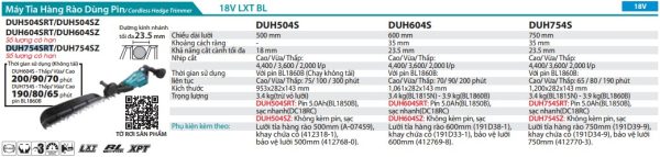 Máy Tỉa Hàng Rào Dùng Pin Makita DUH754SRT (750mm/bl)(18v) (kèm 01 pin 5.0 + sạc nhanh)