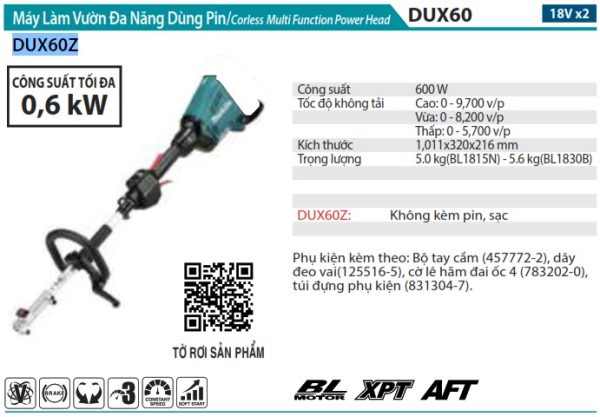 Máy Làm Vườn Đa Năng Dùng Pin Makita DUX60Z (bl)(18vx2) (không kèm pin sạc)