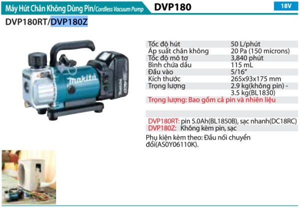 Máy Hút Chân Không Dùng Pin Makita DVP180Z (18v) (không kèm pin sạc)