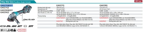 Máy Mài Góc Dùng Pin Makita GA027GM201 (100mm/công tắc bóp/ (kèm 02 pin 4.0ah + sạc nhanh)