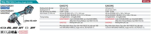 Máy Mài Góc Dùng Pin Makita GA027GZ (100mm/công tắc bóp/ (không kèm pin sạc)