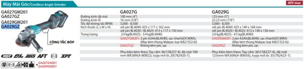 Máy Mài Góc Dùng Pin Makita GA029GZ (125mm/công tắc bóp/ (không kèm pin sạc)