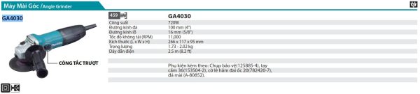 Máy Mài Góc Makita GA4030 (100mm/720w/công tắc trượt)