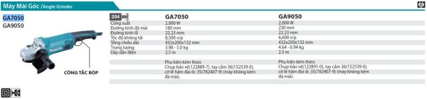 Máy Mài Góc Makita GA7050 (180mm/2000w/công tắc bóp)