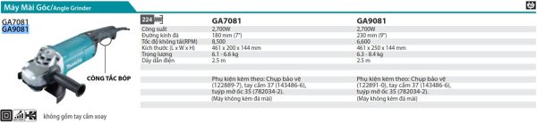 Máy Mài Góc Makita GA9081 (230mm/2700w/công tắc bóp)