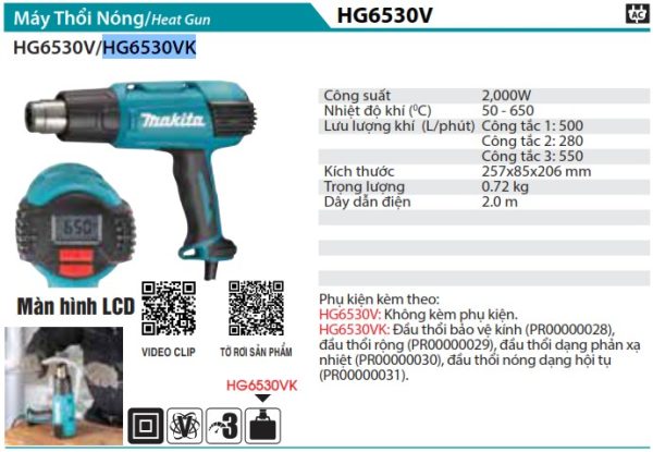 Máy Thổi Nóng Makita HG6530VK (2000w)