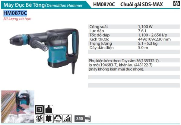 Máy Đục Bê Tông Makita HM0870C (chuôi gài sds-max)