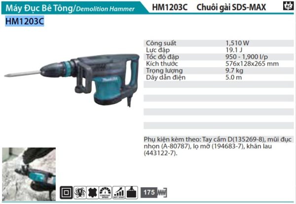 Máy Đục Bê Tông Makita HM1203C (chuôi gài sds-max)