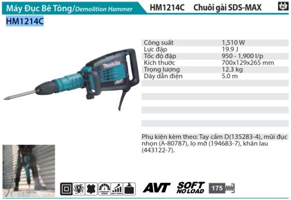 Máy Đục Bê Tông Makita HM1214C (chuôi gài sds-max)