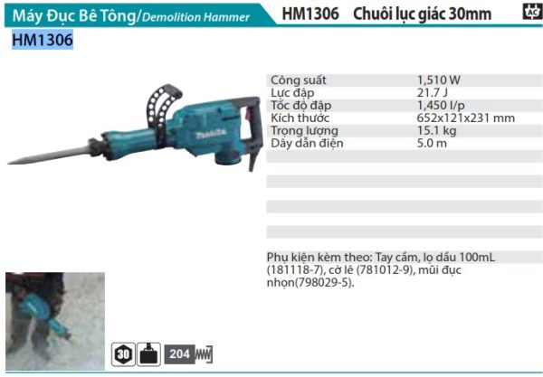 Máy Đục Bê Tông Makita HM1306 (chuôi lục giác 30mm)