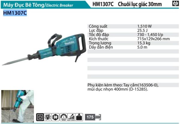 Máy Đục Bê Tông Makita HM1307C (chuôi lục giác 30mm)