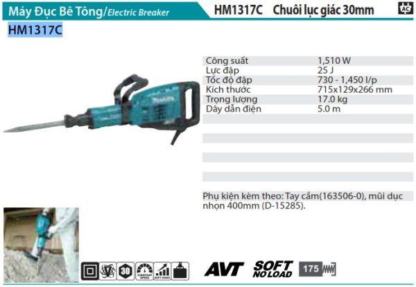 Máy Đục Bê Tông Makita HM1317C (chuôi lục giác 30mm)