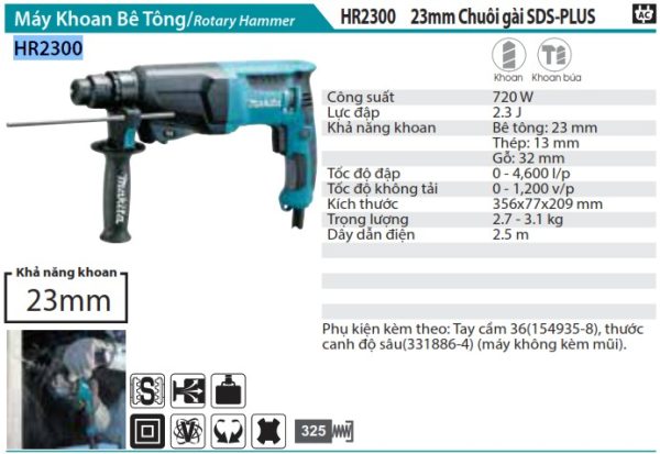 Máy Khoan Bê Tông Makita HR2300 (chuôi gài sds-plus/23mm)