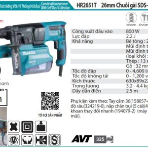 Máy Khoan Bê Tông 3 Chức Năng Với H Makita HR2651T