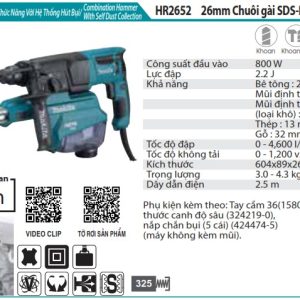 Máy Khoan Bê Tông 3 Chức Năng Với H Makita HR2652