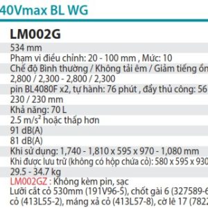 Máy Cắt Cỏ Đẩy Dùng Pin Makita LM002GZ (530mm/bl)(40v max) chưa kèm pin sạc