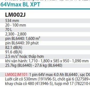 Máy Cắt Cỏ Đẩy Dùng Pin Makita LM002JM101 (530mm/bl)(64v ma (kèm 01 pin 4.0ah + sạc nhanh)