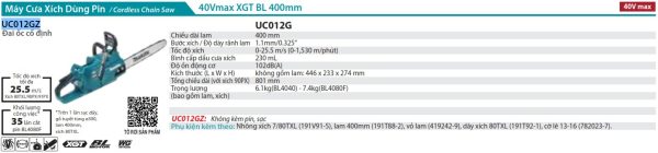 Máy Cưa Xích Dùng Pin Makita UC012GZ (400mm/80txl/bl) (không kèm pin sạc)