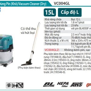 Máy Hút Bụi Dùng Pin Makita VC004GLZ (khô)(hepa/aws/bl)(40v maxx2)