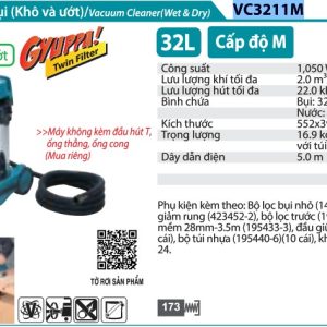 Máy Hút Bụi Makita VC3211M (ướt&khô)