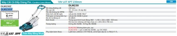Máy Cắt Cỏ Đẩy Dùng Pin Makita DLM230SF (230mm)(18v) (kèm 01 pin 3.0 + sạc)