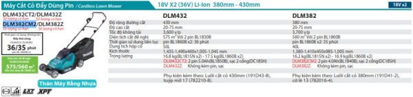 Máy Cắt Cỏ Đẩy Dùng Pin Makita DLM382CM2 (380mm)(18vx2) (kèm 02 pin 4.0ah + sạc nhanh)
