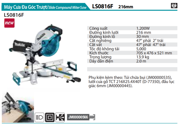 Máy cưa đa góc trượt 1200W Makita LS0816F (216mm)